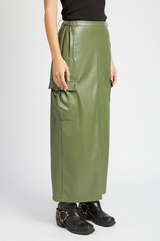 EMORY PARK PU LEATHER CARGO MAXI SKIRT