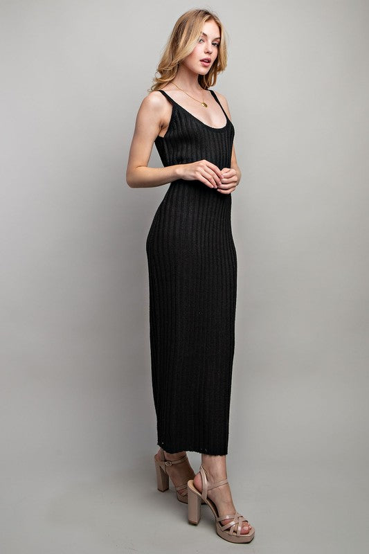 Sweet Generis Ribbed-Knit Bodycon Cami Maxi Dress in Black or Taupe