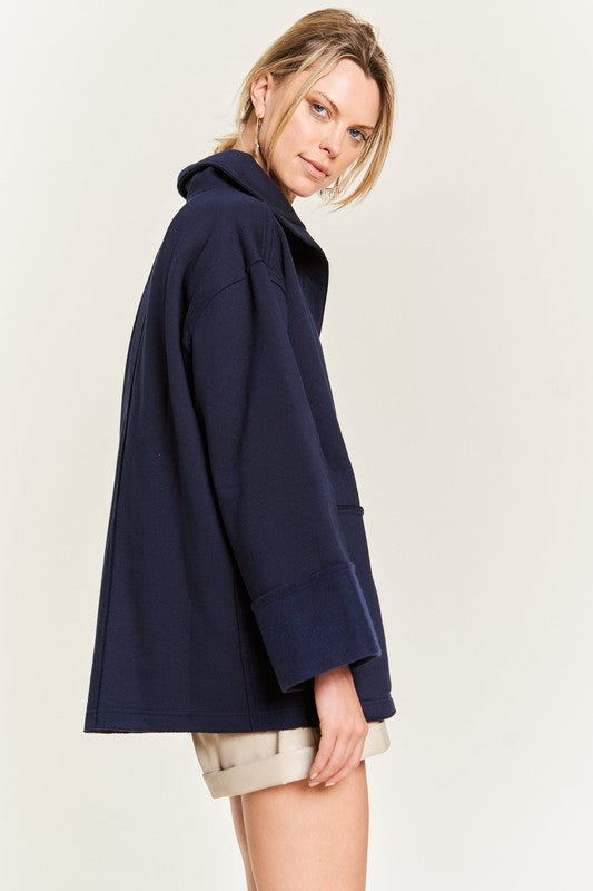 Jade By Jane High Collar Oversized Knit Top in Navy