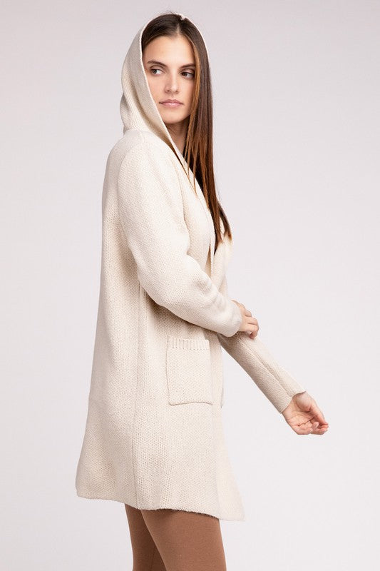 Zenana Hooded Open Front Tunic Cardigan Sweater in 4 Colors