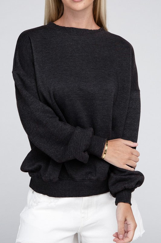 Zenana Acid Wash Oversized Fleece Sweatshirt in Ash Black