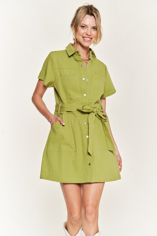 Jade By Jane Belted cotton short dress in 2 Colors