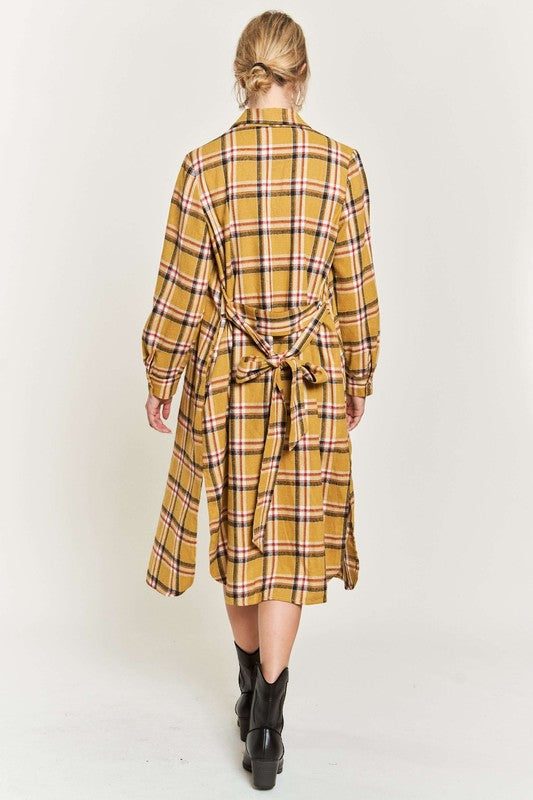 JADE BY JANE PLUS SIZE PLAID LONG SLEEVE BUTTON FRONT MIDI DRESS IN 3 COLORS