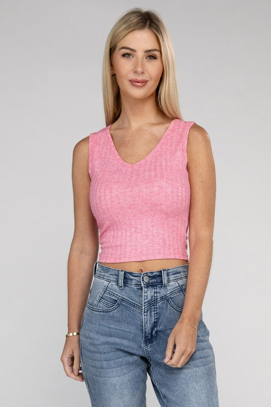 Zenana Ribbed Scoop Neck Fitted Cropped Tank Top in 7 Colors