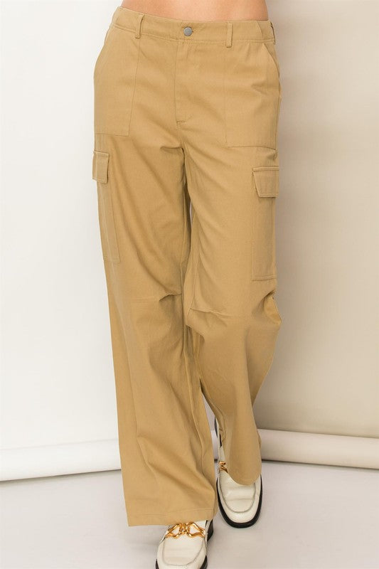 HYFVE Woven Cotton High Waist Cargo Pants in Khaki or Sage in 2 Colors