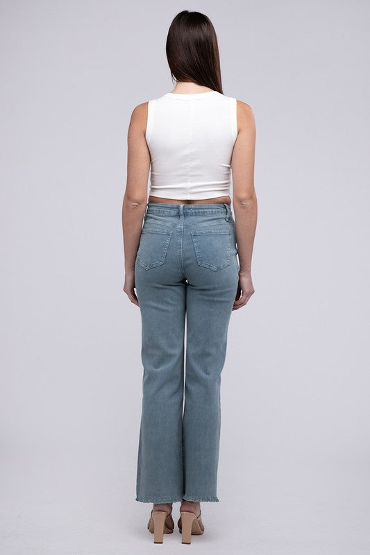 Zenana Color Washed Cotton Raw Hem Wide Leg Jeans in 6 Colors