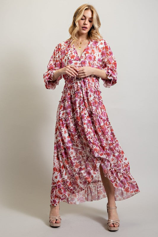 Sweet Generis Floral High Low Hem V-Neck Maxi Dress