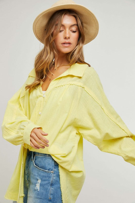 Davi & Dani Relaxed Fit Button Down Tunic Shirt in 2 Colors