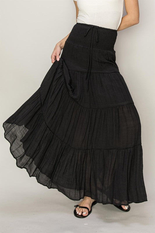 HYFVE Tiered Drawstring Maxi Skirt in Black