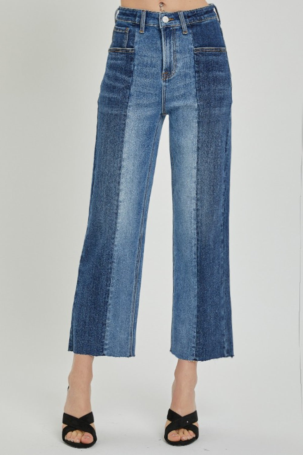 RISEN Two-Tone Straight Leg Mid Rise Jeans