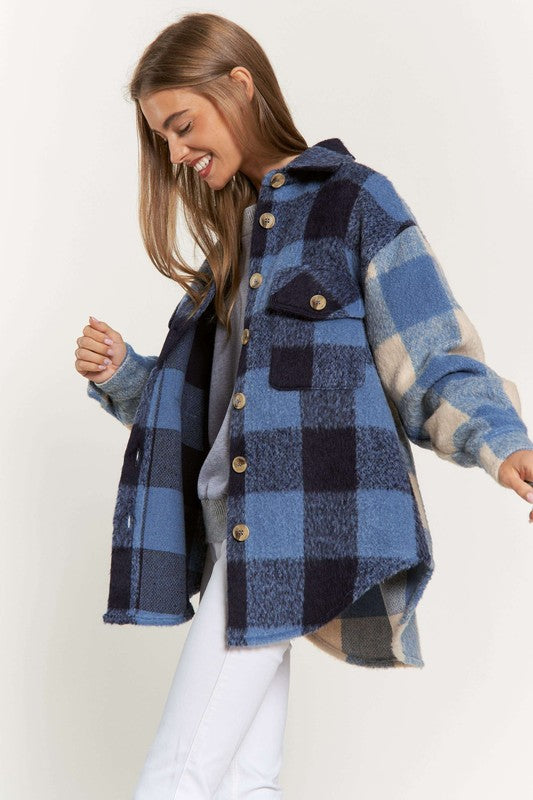 Davi & Dani Contrast Plaid Chest Pocket Button Front Jacket