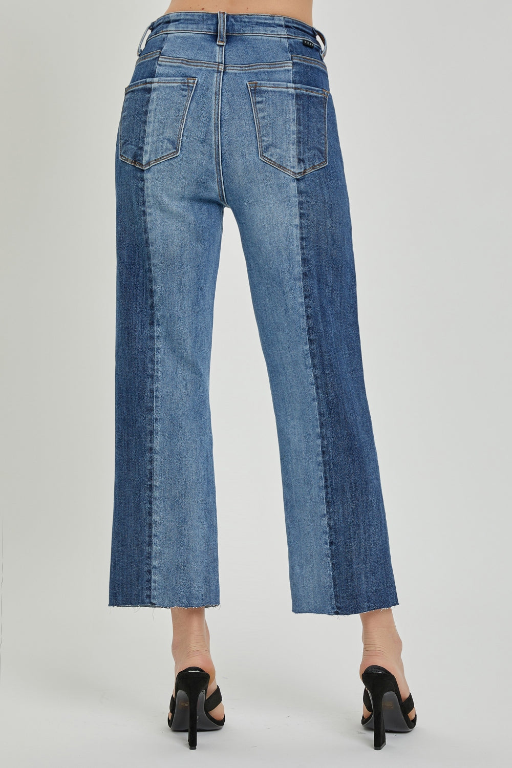 RISEN Two-Tone Straight Leg Mid Rise Jeans