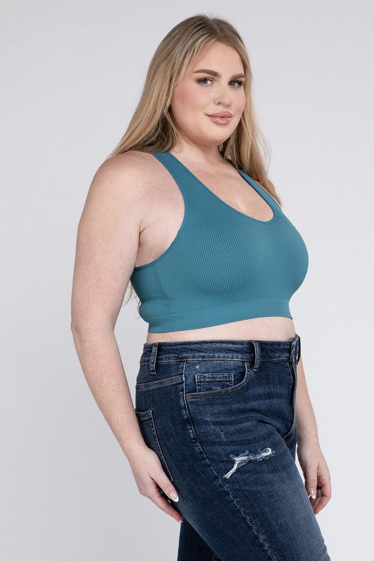 Zenana Plus Ribbed Racerback Cropped Tank Top