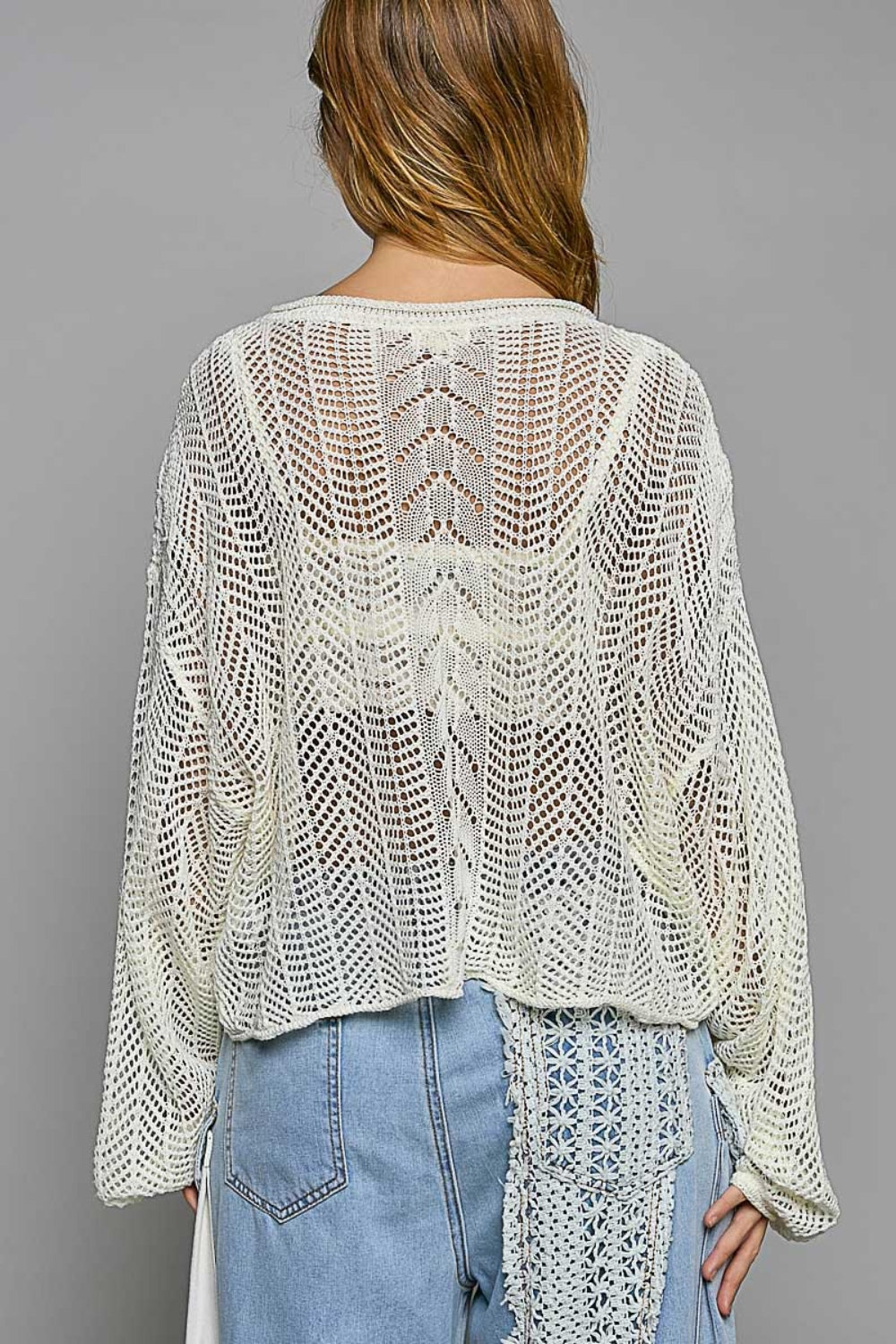 POL Openwork Knit Balloon Sleeve Top