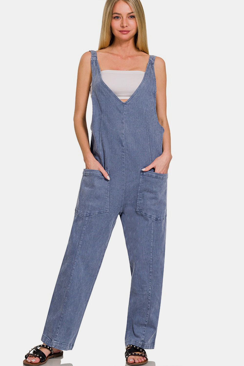 Zenana Cotton Wide Strap Jumpsuit