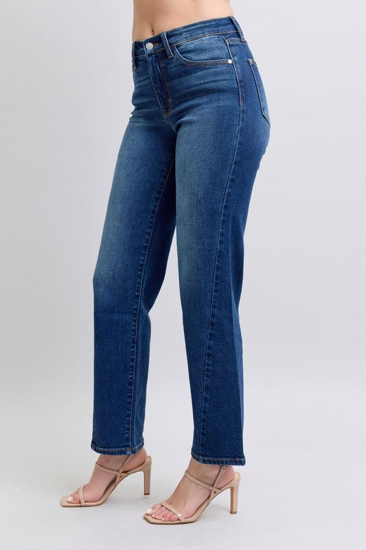 Judy Blue Full Size Side Seam Detail Straight Jeans with Pockets in Medium Wash Blue