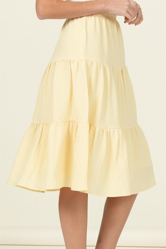 HYFVE Pull-On Tiered A-Line Midi Skirt in 4 Colors