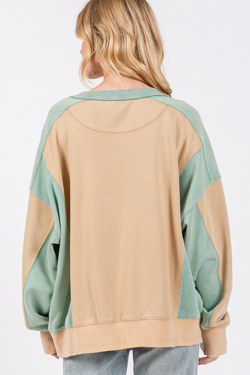 SAGE + FIG Oversized Color Block Round Neck Sweatshirt in Mint Cookie NWT