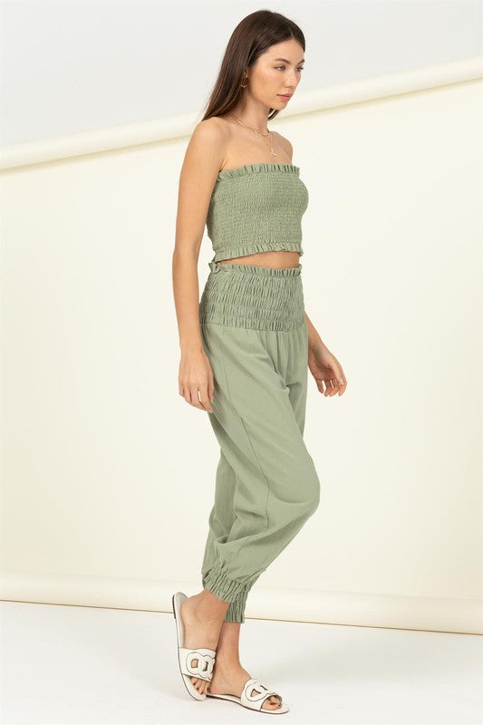 HYFVE Smocked Tube Top and Trousers Set in 2 Colors