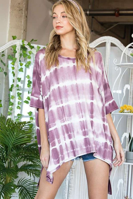 STRIPED TIE DYE ROUND NECK TUNIC