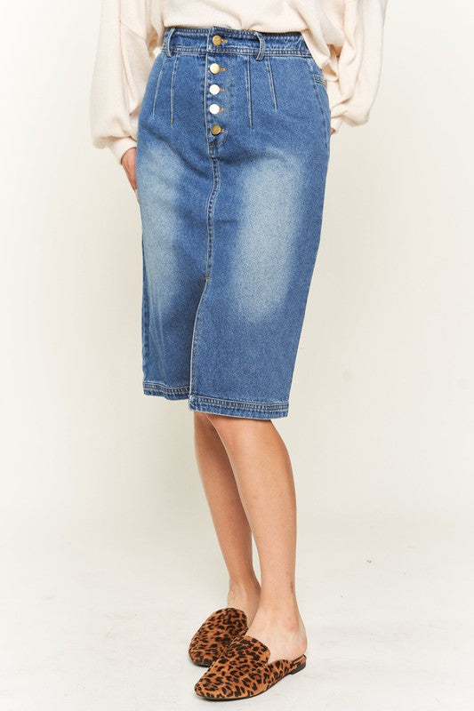 Jade By Jane Button Front Denim Midi Skirt