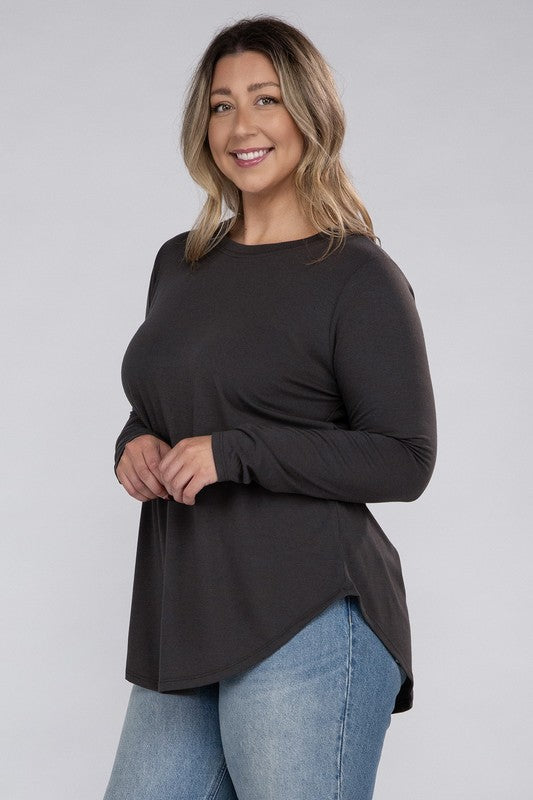 Zenana Plus Size Long Sleeve Round Hem Jersey Tunic T-Shirt