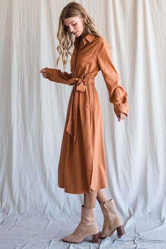 JADE BY JANE BUTTON DOWN BELTED MIDI DRESS IN 3 COLORS