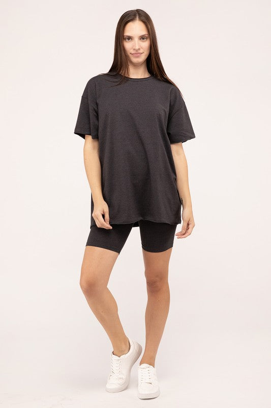 Zenana Cotton Short Sleeve Tee & Biker Shorts Set