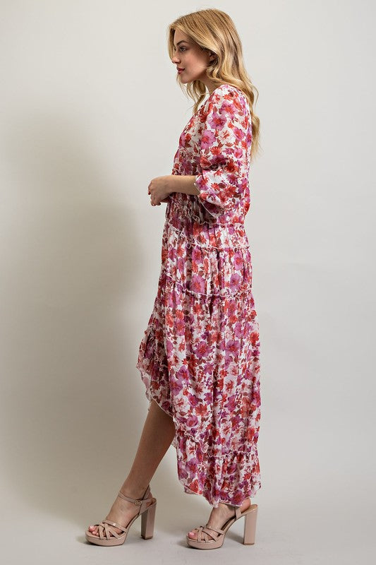 Sweet Generis Floral High Low Hem V-Neck Maxi Dress