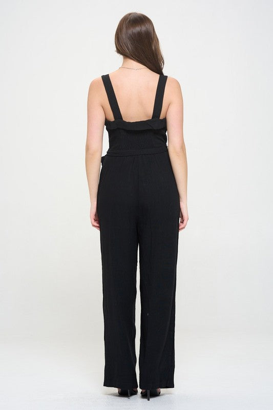 JADE BY JANE SLEEVELESS ADJUSTABLE STRAP BUTTON DOWN JUMPSUIT IN 2 COLORS