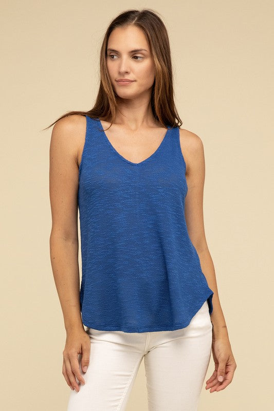 Zenana Slub Knit Relaxed V-Neck Cami Tank Top in 5 Colors