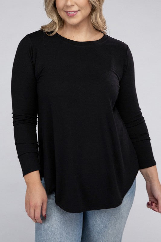 Zenana Plus Size Long Sleeve Round Hem Jersey Tunic T-Shirt