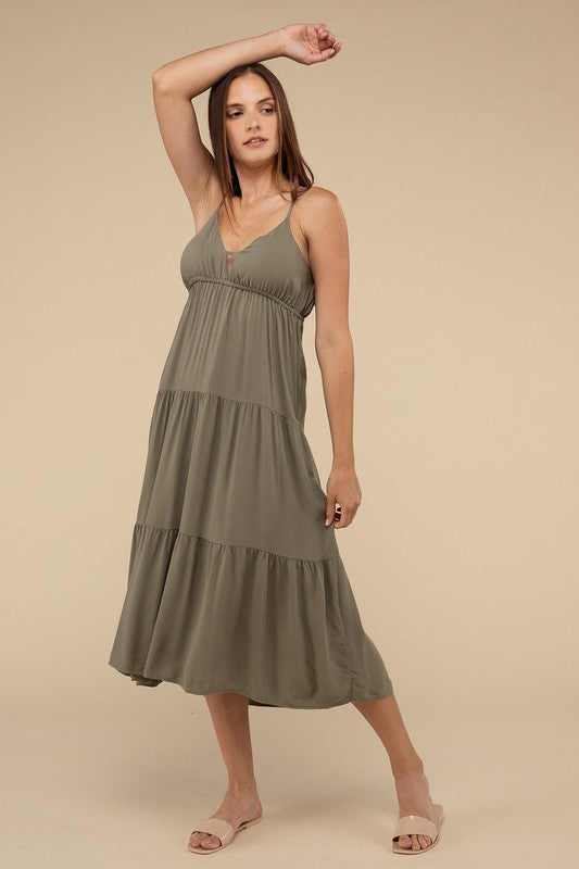 Zenana Woven Tiered V-Neck Cami Midi Dress in 3 Colors