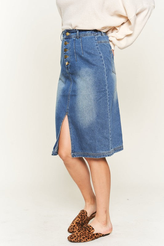 Jade By Jane Button Front Denim Midi Skirt