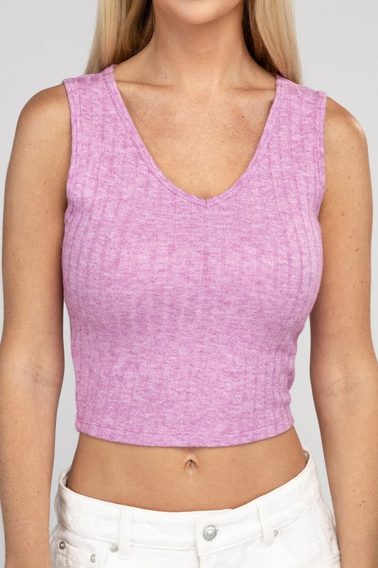 Zenana Ribbed Scoop Neck Fitted Cropped Tank Top in 7 Colors