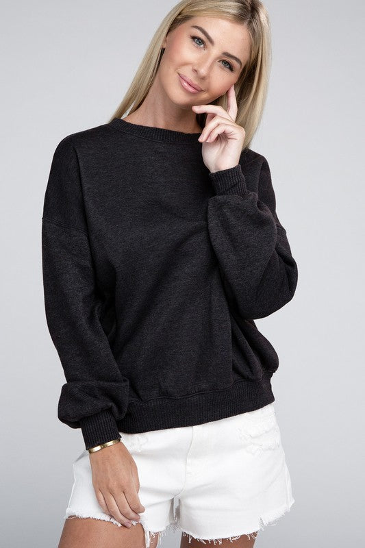 Zenana Acid Wash Oversized Fleece Sweatshirt in Ash Black