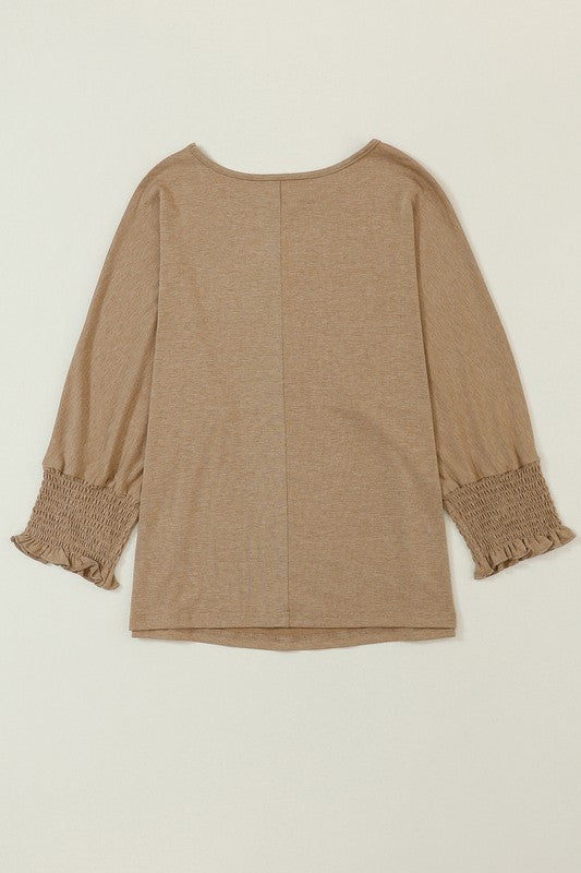 solid smocked oversized fall blouse top