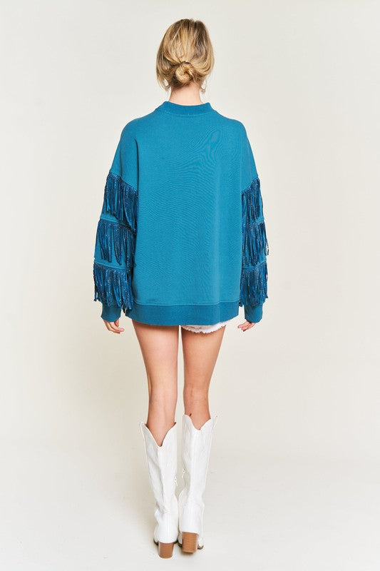 Jade By Jane Silver Studded Fringed Sleeve Top in 2 Colors