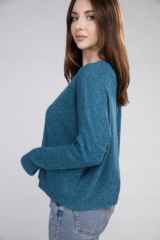 Zenana Soft Ribbed Knit Round Neck Cropped Sweater in 5 Colors