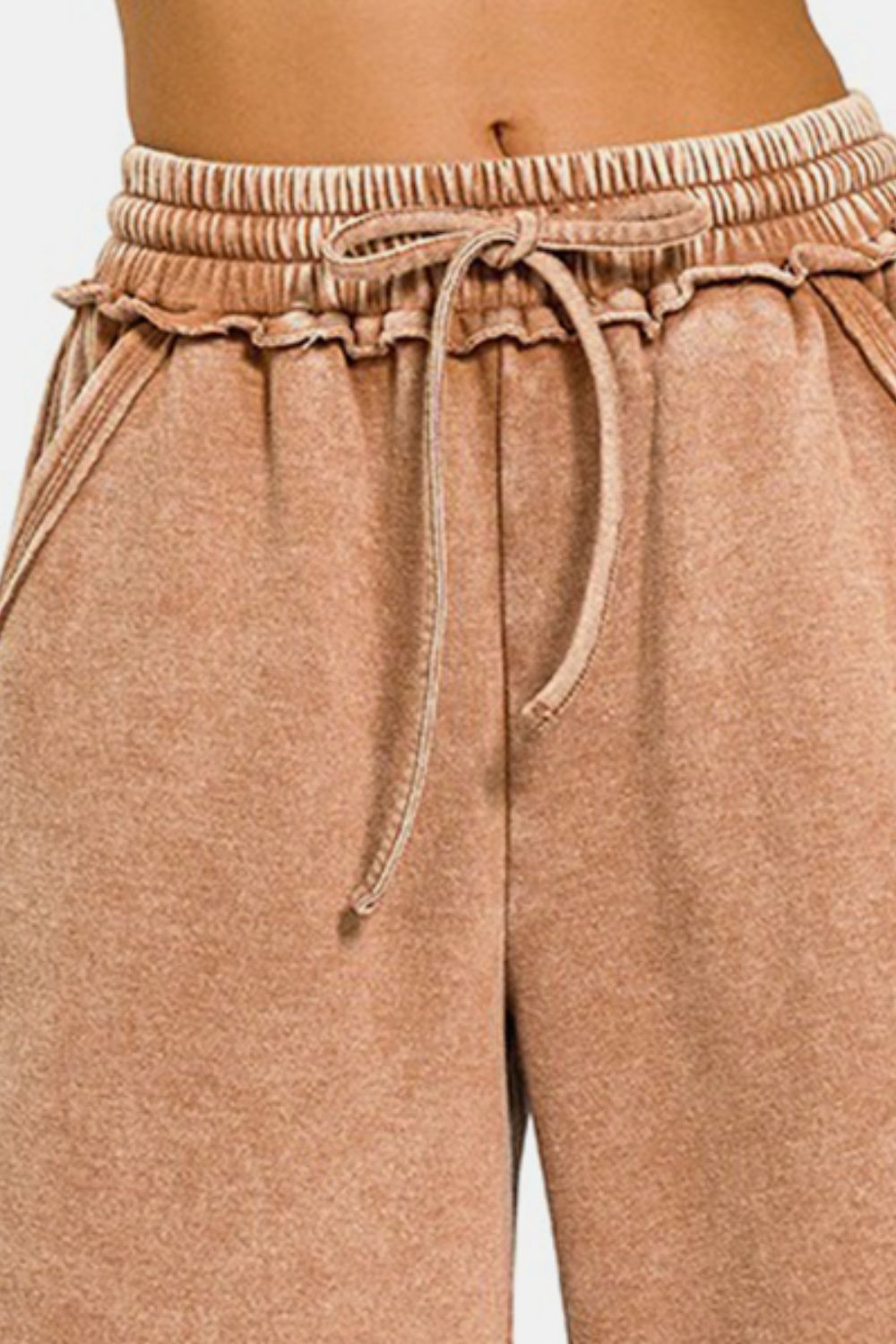 Zenana Wide Leg Crop Sweatpants in Washed Rust