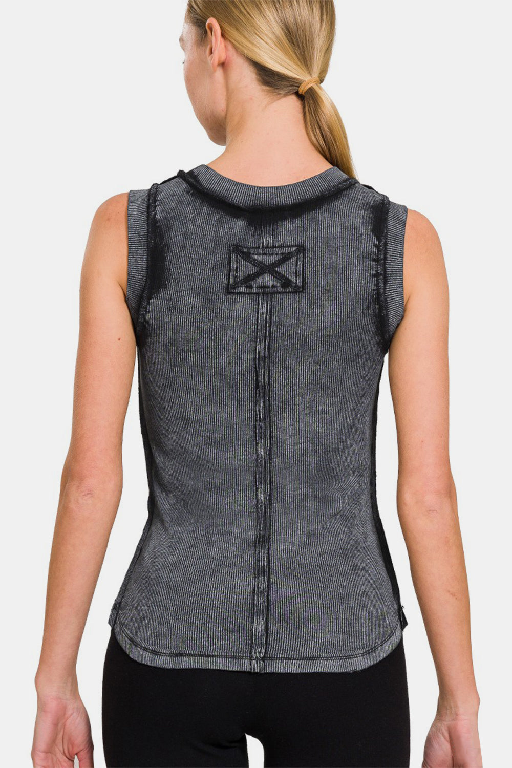 Zenana Exposed Seam Slim Fit Tank Top in Washed Ash Black