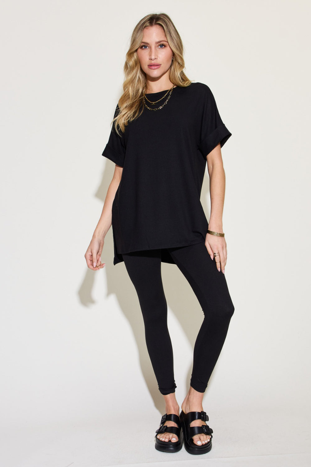 Zenana Plus Size Short Sleeve Tee and Leggings Lounge Set