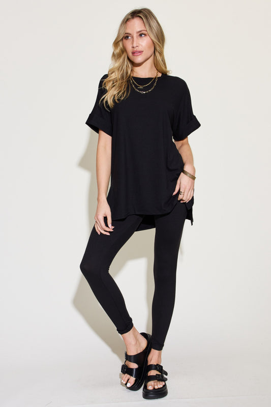 Zenana Plus Size Short Sleeve Tee and Leggings Lounge Set